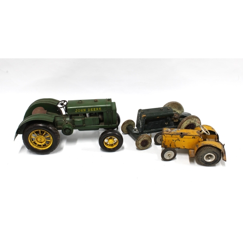 388 - John Deere tinplate tractor and two others (3) .