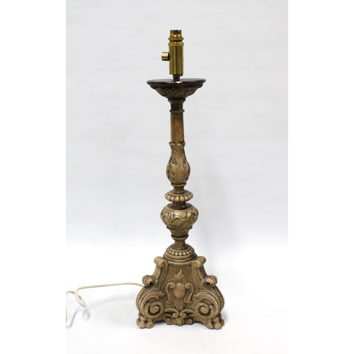 392 - Rococo style wooden table lamp base, 20 x 55cm.