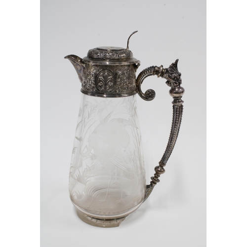 45 - Victorian silver mounted and etched glass claret jug, London 1883, losses to the glass footrim, 28cm... 