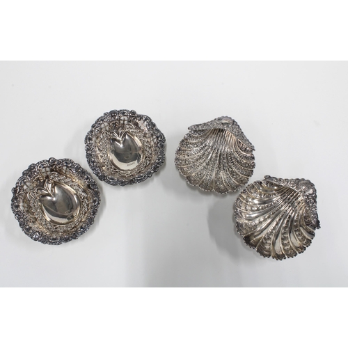 47 - A pair of Victorian silver bonbon dishes, Glasgow 1898 and another pair of silver shell dishes Sheff... 