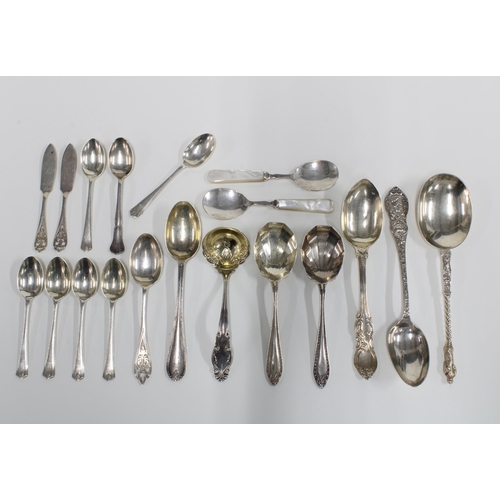 48 - Quantity of silver spoons, butter knives, and other flatwares, etc, with mixed hallmarks (a lot)