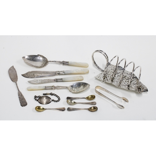 52 - Epns toast rack and flatwares together with a silver Identity plaque and Chinese silver butter knife... 