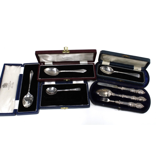 54 - Victorian silver christening set and various boxed silver teaspoons, (5)