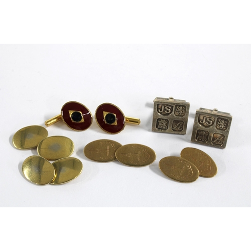 63 - Gents 9ct gold cufflinks, a pair of gold plated cufflinks, a pair of Edinburgh silver hallmark cuffl... 