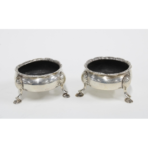 67 - A pair of George III silver cauldron salts, London 1765, 7cm diameter, (2)