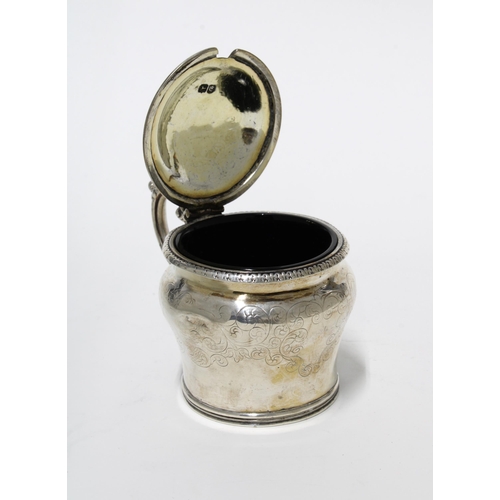 69 - Victorian engraved silver mustard, London 1840, with blue glass liner