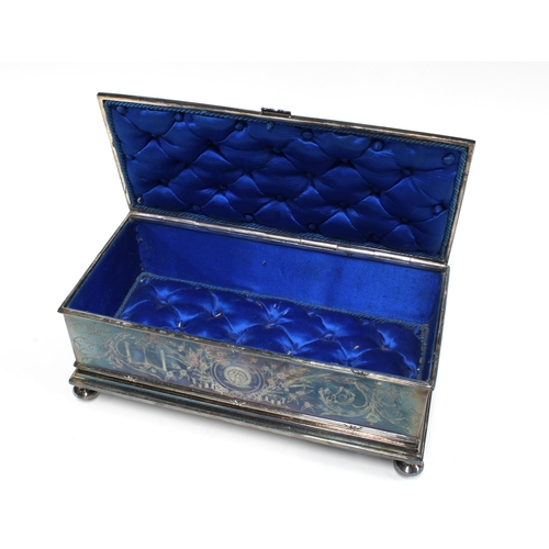 98A - Victorian EPNS presentation box by Elkington & Co, hinged lid and fabric lined interior, presented t... 