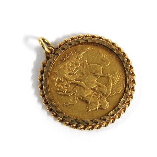 84 - Queen Victoria gold sovereign coin, 1879 in a 9ct gold hallmarked mount