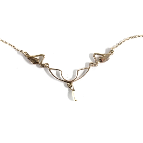 85 - Contemporary silver necklace with a pearl drop