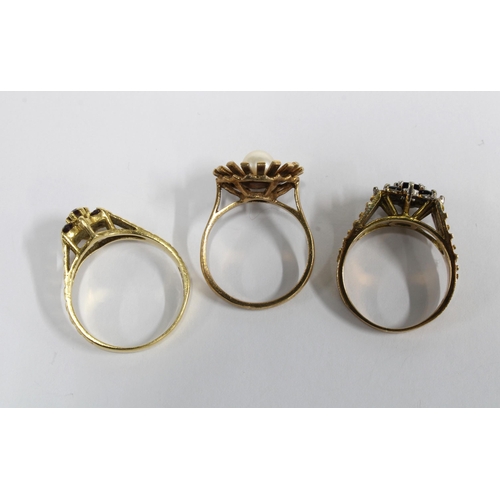 89 - 18ct gold gemset ring (one stone missing) and two 9ct gold dress rings (3)