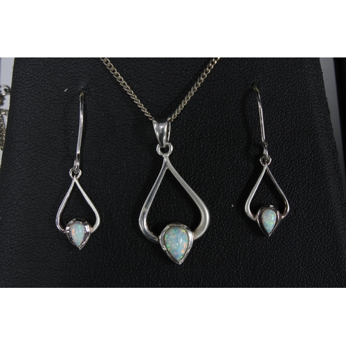 90 - Ola Gorie silver and opal pendant necklace and matching earrings together with an Ortak silver penda... 