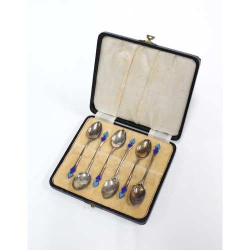 98 - Cased set of six silver and enamel Art Deco coffee spoon, Birmingham 1935 (6)