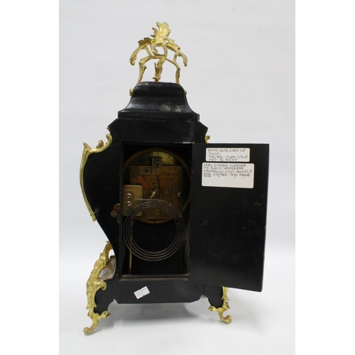 398 - A 'Boulle' mantle clock with French brass movement, retailed by Howell & James, London, 53cm high