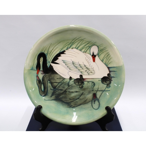 421 - Limited Edition Moorcroft Pottery boxed plates, Swans designed by Sally Tuffin, No. 266/350