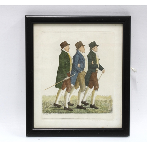 432 - JOHN KAY, Three Social Friends, colour engraved print, framed under glass, 17 x 20cm including frame