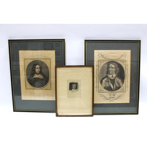 436 - Two Oliver Cromwell etched prints and another of John Thurlow, all framed under glass (3)