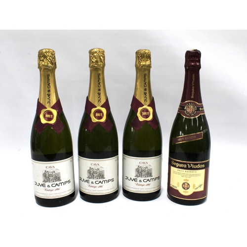 444 - Three bottles of Juve & Camps Vintage 1995 cava cl, together with a bottle of Segura Viudas Brut Res... 