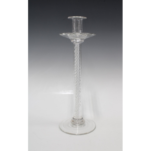 102 - Scottish glass spiral twist stem candlestick, Edinburgh & Leith Glassworks, 13 x 38cm.