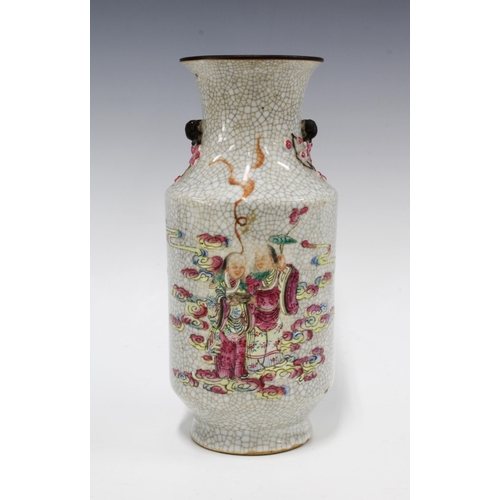 104 - Chinese Guangxu (1875-1908) crackle ground vase, applied with blossom to the shoulder and decorated ... 