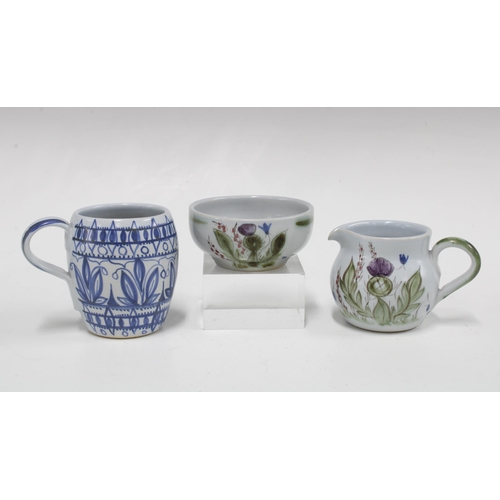 105 - Buchan Pottery thistle pattern cream jug and matching sugar bowl together with a Buchan Pottery jug ... 