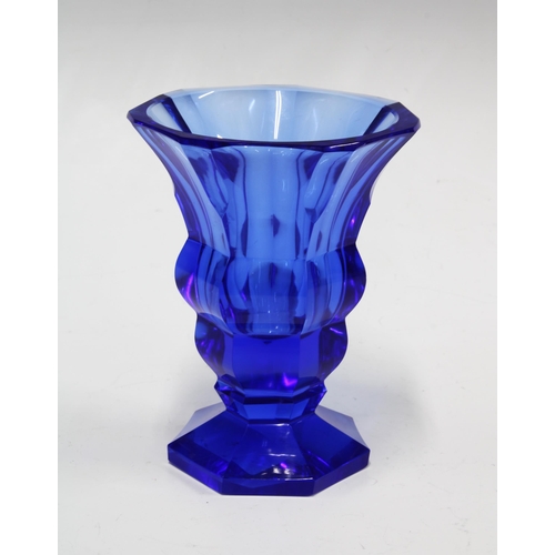 110 - MOSER VASE, DESIGNED BY JOSEF HOFFMANN, blue cut glass, 14cm high