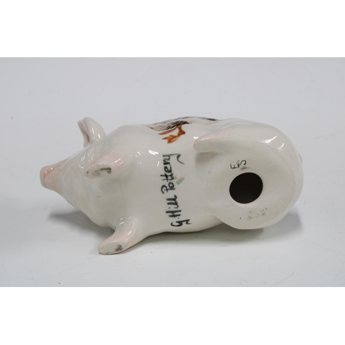 112 - Griselda Hill Pottery pig, painted with a duck and named Graham, with painters initials ES, 15cm.