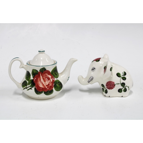 113 - Griselda Hill Pottery Wemyss roses miniature teapot, with painters initials ES together with a Plich... 