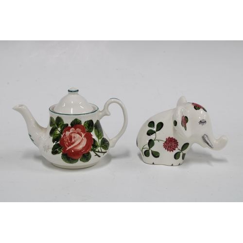 113 - Griselda Hill Pottery Wemyss roses miniature teapot, with painters initials ES together with a Plich... 