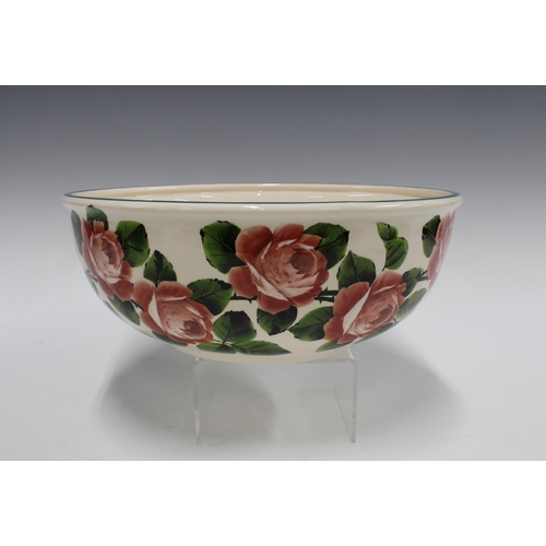 131 - Griselda Hill large 'Wemyss'  pottery bowl painted with cabbage roses, 31cm.