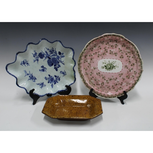 132 - New Stone China, Persian pattern serving dish together with a blue and white leaf shaped dish and a ... 