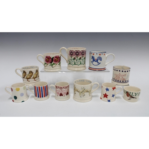 136 - EMMA BRIDGEWATER, group of ten pottery mugs to include four espresso mugs and six larger mugs and a ... 