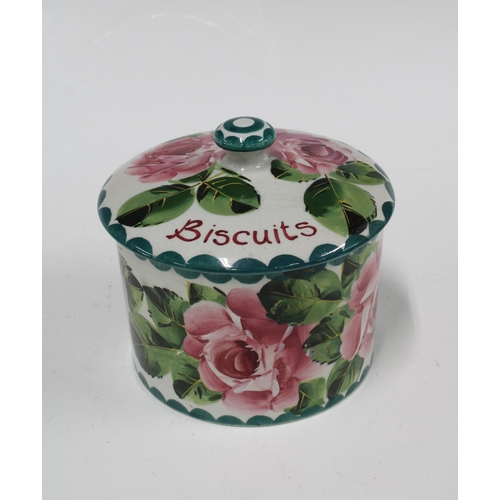 138 - WEMYSS Biscuits barrel and cover, hand painted with cabbage roses, , painted & impressed marks, 13 x... 