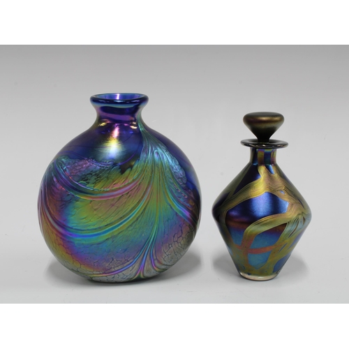 149 - PAUL C. BROWN, art glass vase with iridescence, engraved signature and dated for 1993, together with... 