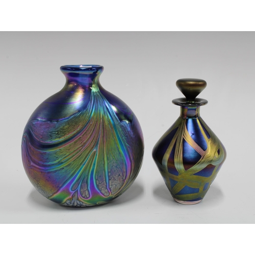 149 - PAUL C. BROWN, art glass vase with iridescence, engraved signature and dated for 1993, together with... 