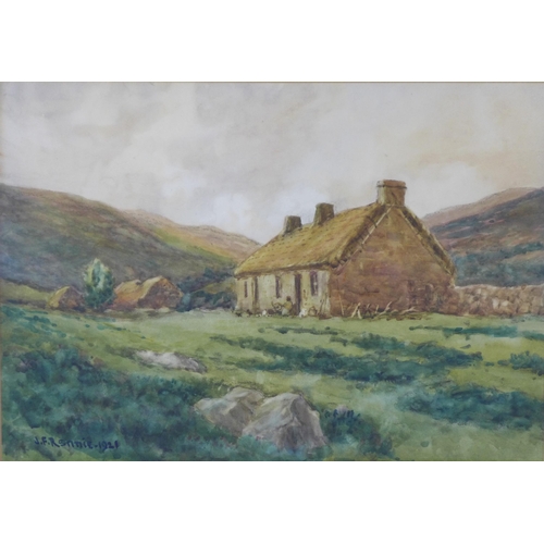 161 - J.F RENNIE, untitled watercolour of a rural dwelling, signed and dated 1921, framed under glass, 38 ... 