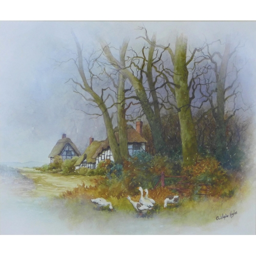 167 - CHRISTOPHER HUGHES (1881 - 1961) watercolour of a Country Idyll. signed and framed under glass, 28 x... 