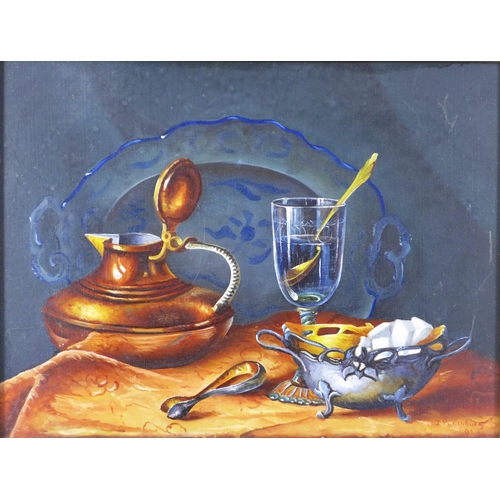 173 - I. PYNENBURG, still life oil on board, signed and framed under glass, 19 x 22cm