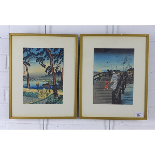 174 - Two Japanese prints, framed under glass, 17 x 24cm (2)