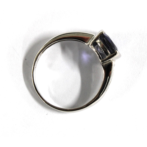 18 - 18ct white gold diamond and tanzanite dress ring, stamped 750, size O