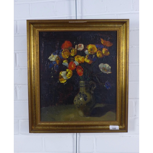 180 - WILLIAM JANSEN, Dutch still life, a jug of flowers, oil on canvas, signed and dated 1918, 32 x 37cm