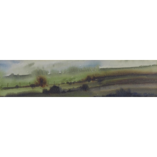 182 - MEHDI MOAZZEN, Pembrokeshire watercolour, signed and framed under glass, 53 x 14cm