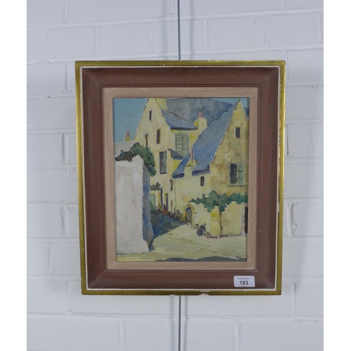 183 - LENNOX MANTON (1917 - 2017) Untitled street scene, oil on canvas board, framed and labelled verso, 1... 