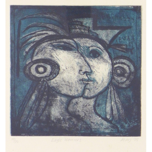 185 - MARJ BOND,  RSW RGI (SCOTTISH, B.1939) EAGLE WARRIORS, screenprint numbered 19/30, signed in pencil ... 