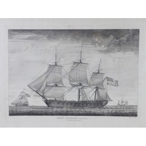 186 - Freg Anglaise, de 40, Canons, framed print, labelled verso,  43 x 29cm