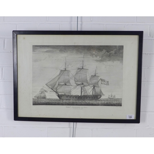 186 - Freg Anglaise, de 40, Canons, framed print, labelled verso,  43 x 29cm