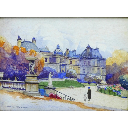 191 - CHARLES CERNY, watercolour of a Stately Home, signed and framed under glass, 21 x 15cm