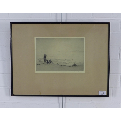 195 - ROBERT HOUSTON, RSW (SCOTTISH 1891 - 1942) etching of Portencross, signed in pencil and framed under... 