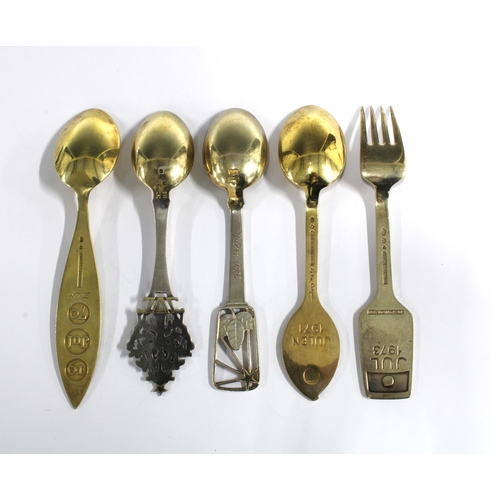 2 - Danish silver and silver-gilt year spoons by Anton Michelsen  1938, 1970 & 1971 together with anothe... 