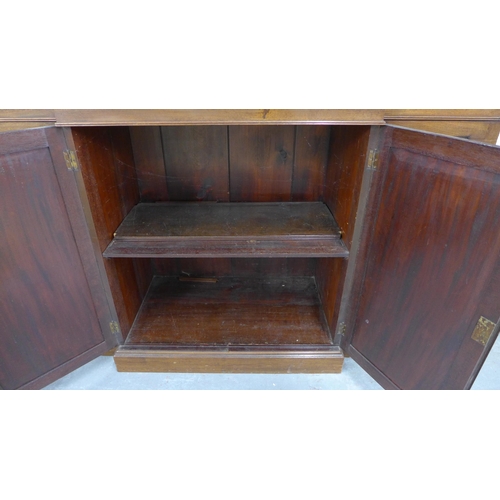 201 - Mahogany breakfront bookcase cabinet with four glazed doors over four panelled doors, plinth base,  ... 