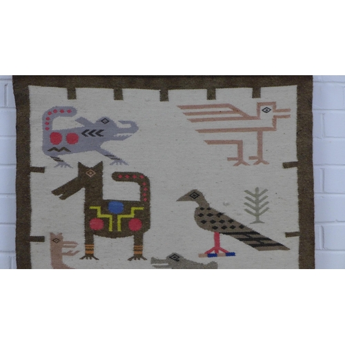 213 - South American style woven wall hanging depicting animals, 160 x 78cm